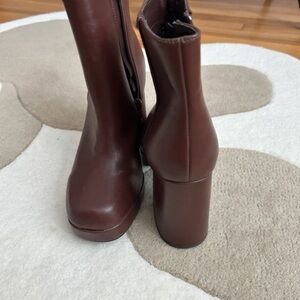 Journee Collection Chocolate Brown Platform Block Heel Ankle Boots